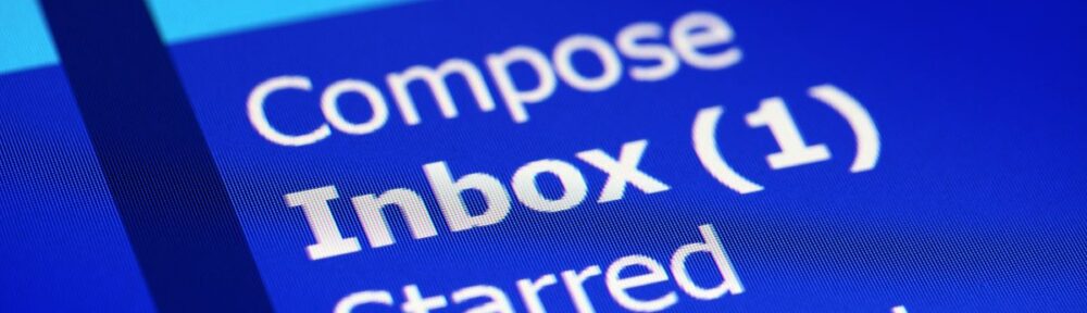 A view of blue email inbox with one new email